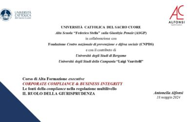 L’avvocato Alfonsi al “Corso di Alta Formazione executive” CORPORATE COMPLIANCE & BUSINESS INTEGRITY